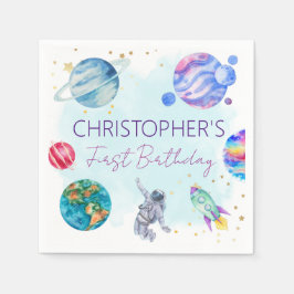 Guardanapo De Papel Garoto Astronauta Dourado Planeta de Nave Azul