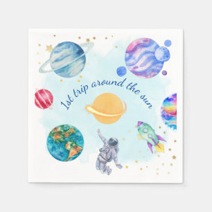 Guardanapo De Papel Garoto Astronauta Dourado Planeta de Nave Azul