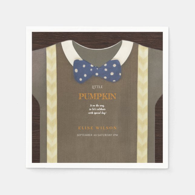 Guardanapo De Papel Garoto chá de fraldas outono macacão azul (Frente)