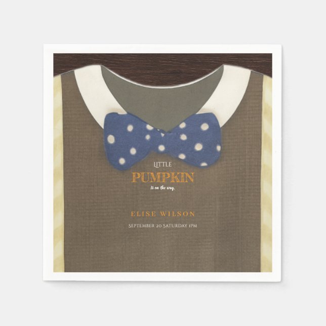 Guardanapo De Papel Garoto chá de fraldas outono macacão azul (Frente)