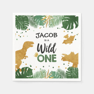 Guardanapo De Papel Garoto Dourado de Dinossauro Selvagem Safari
