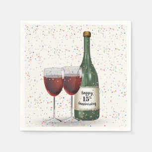 Guardanapo De Papel Garrafa de Vinho e Dois Copos para Festa de 15º An