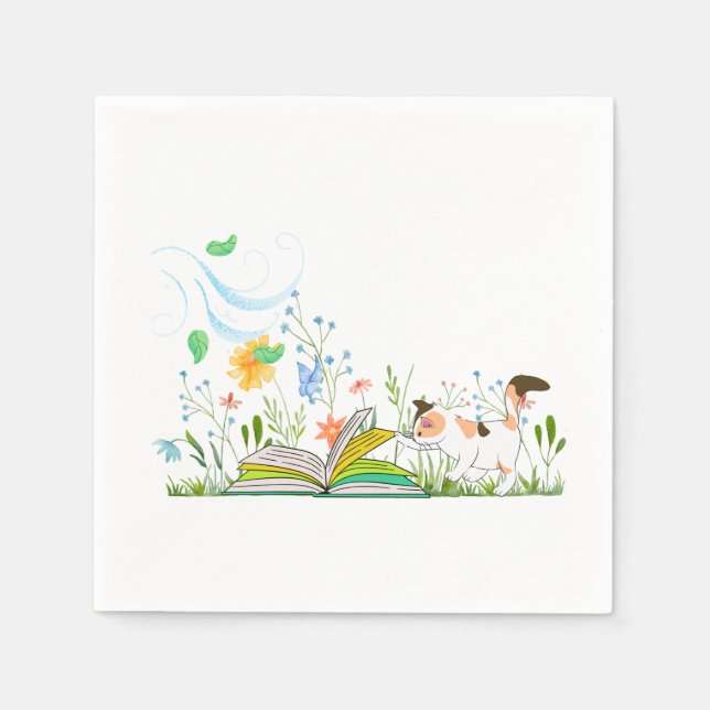 Guardanapo De Papel Gatinho bonito lendo um livro. (Frente)