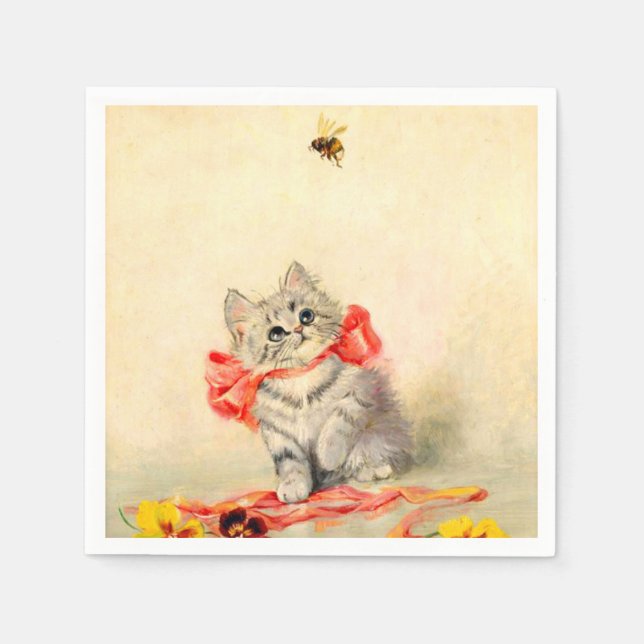Guardanapo De Papel Gatinho com Fita Vermelha (Frente)
