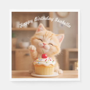 Guardanapo De Papel Gatinho-de-laranja-bonito com um Cupcake