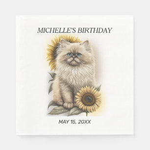 Guardanapo De Papel Gatinho Himalaio Gato Girassóis Aniversário Nome
