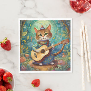 Guardanapo De Papel Gatinho Tocando Guitarra