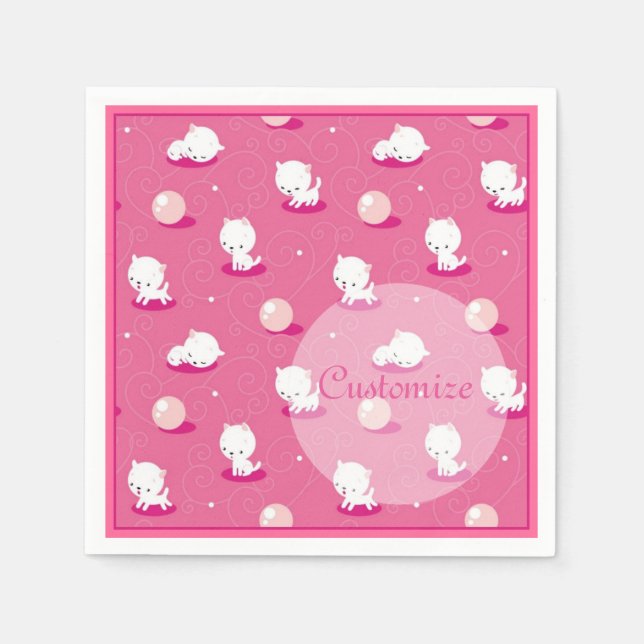Guardanapo De Papel Gatinhos cor-de-rosa bonito Patten Napkins (Frente)