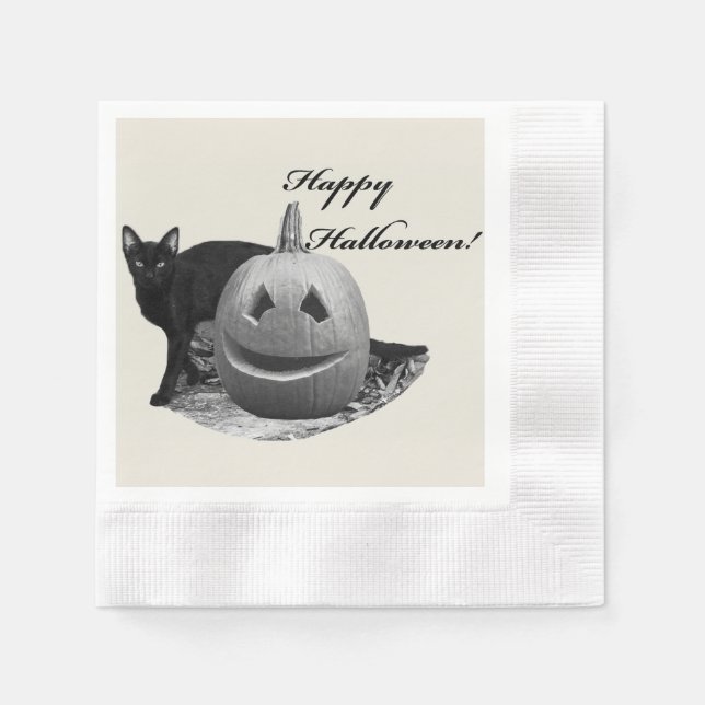 Guardanapo De Papel Gato & Abóbora Feliz Halloween (Frente)
