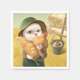 Guardanapo De Papel Gato Adorável com Hen na Fazenda
