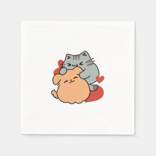 Guardanapo De Papel Gato Adorável e Cachorro Abraço - Meow & Woof Desi