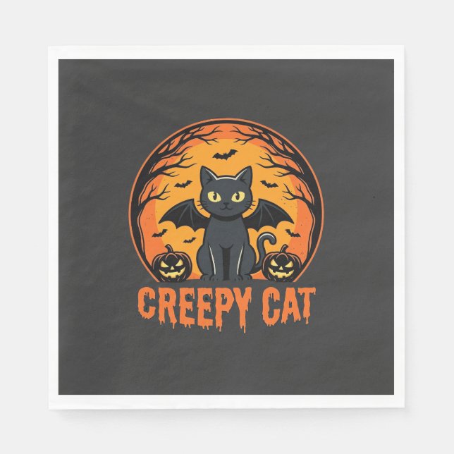 Guardanapo De Papel Gato Assustador Desenho Gráfico Morcego Lua de Hal (Frente)