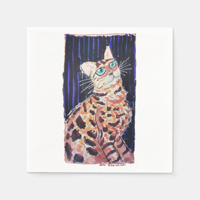 Guardanapo De Papel Gato Bengala Neon Noir (Frente)
