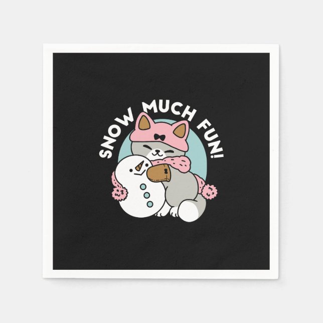 Guardanapo De Papel Gato Bonito em Neve Gear com Arte Snowman (Frente)