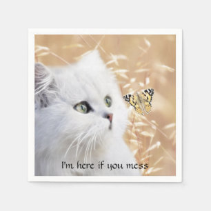 Guardanapo De Papel Gato branco e borboleta