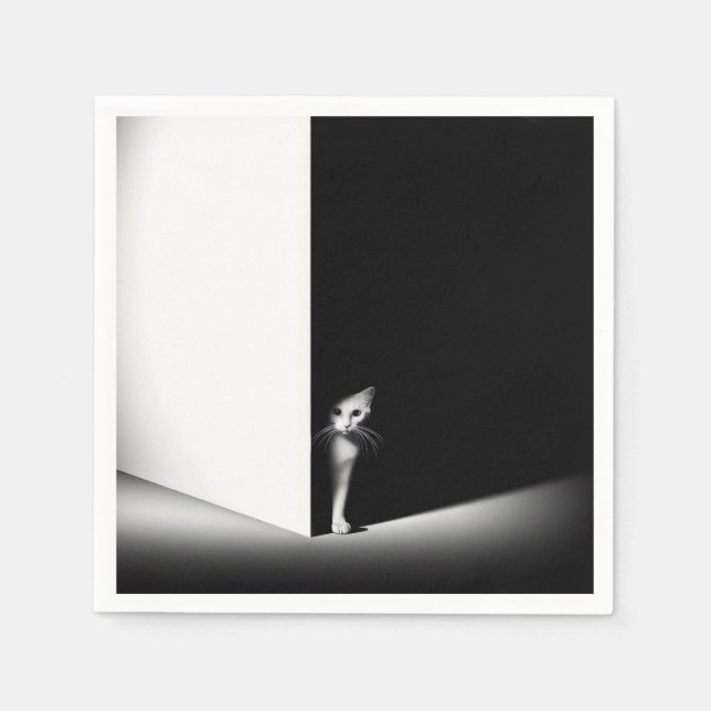 Guardanapo De Papel Gato Branco Em Sombras Pretas (Frente)