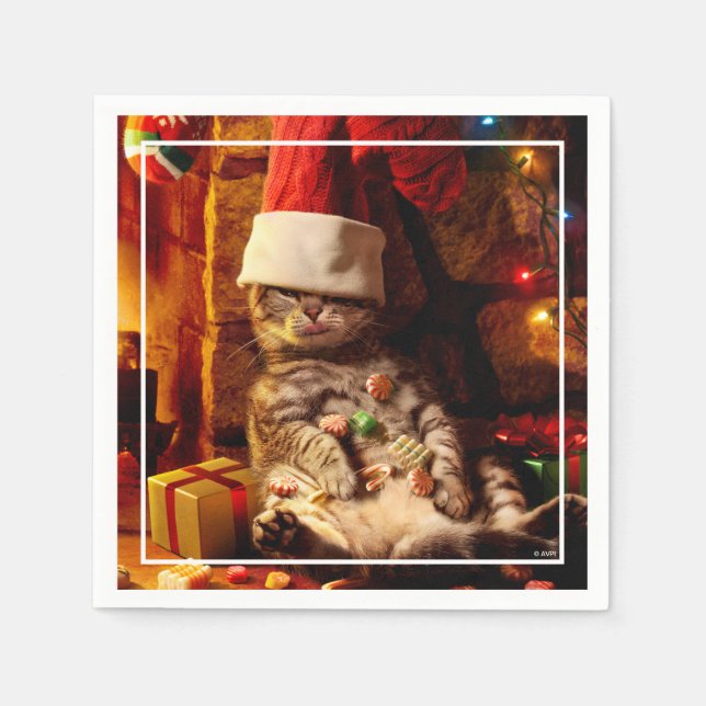 Guardanapo De Papel Gato com a cabeça estacionada (Frente)