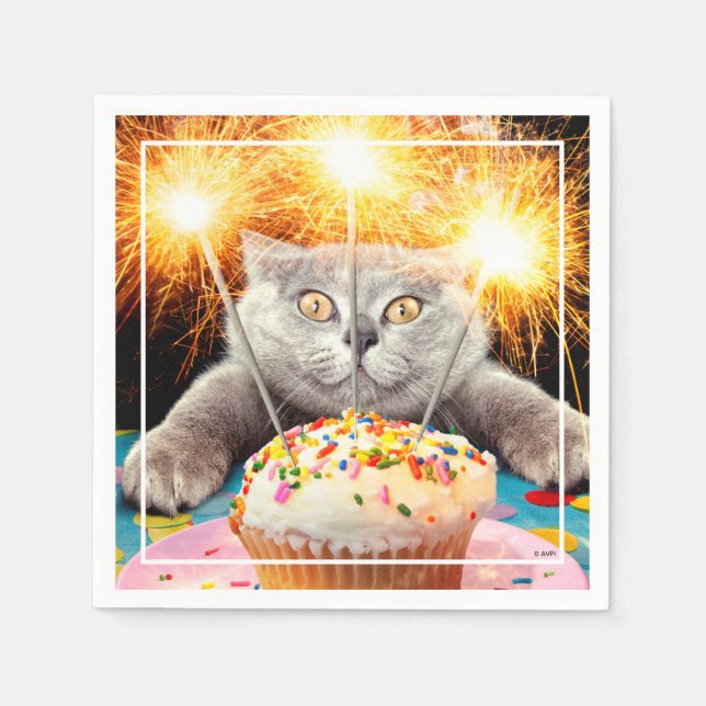 Guardanapo De Papel Gato com Cupcake Sparkler (Frente)
