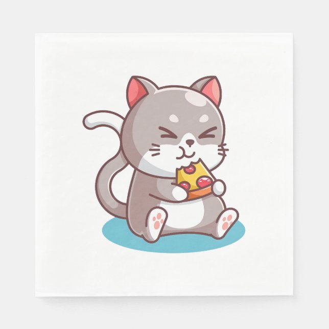 Guardanapo De Papel Gato Comendo uma Pizza (Frente)