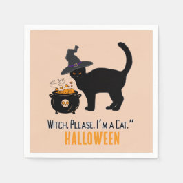 Guardanapo De Papel gato conectado com um chapéu de bruxa no halloween