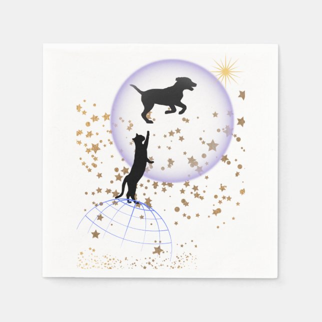 Guardanapo De Papel Gato curioso e cão correndo (Frente)