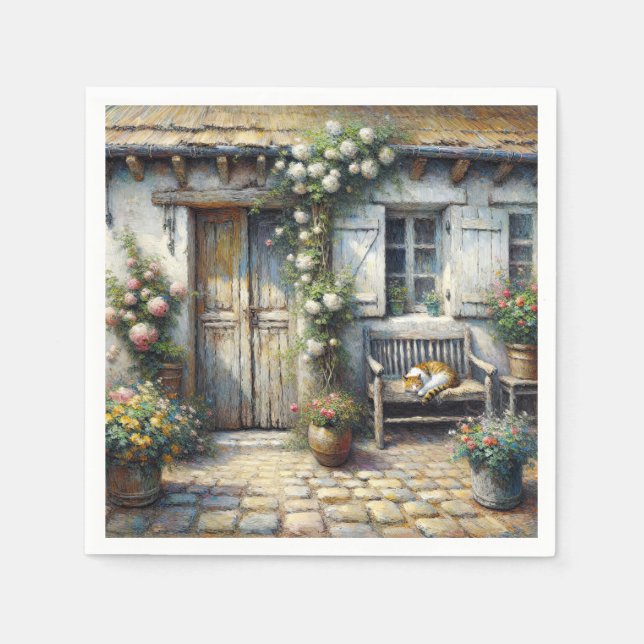 Guardanapo De Papel Gato De Algodão No Banco De Madeira (Frente)