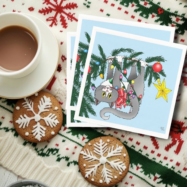 Guardanapo De Papel Gato de Árvore de Natal Engraçado (Criador carregado)