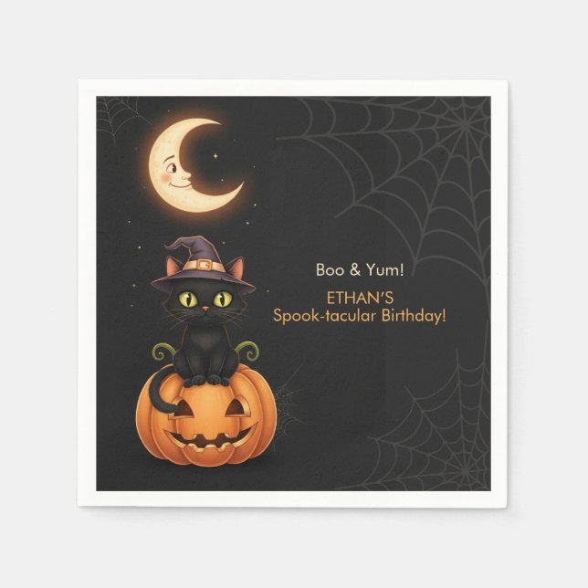 Guardanapo De Papel Gato de bruxa e abóbora (Frente)