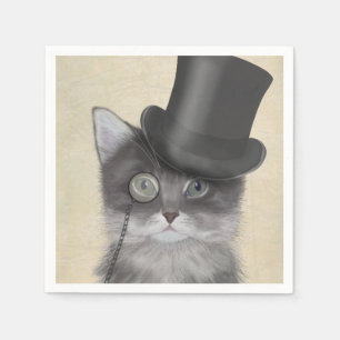 Guardanapo De Papel Gato de Cinza com chapéu superior