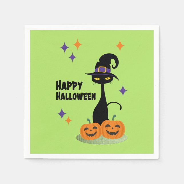 Guardanapo De Papel Gato de Halloween Atômico do Século médio (Frente)