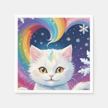 Gato de Natal de Neve Branca e Bonita