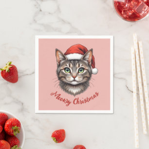 Guardanapo De Papel Gato de Natal Fofo Personalizado com Chapéu de Pap