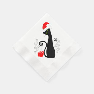 Guardanapo De Papel Gato de Natal Negro Estilizado em Santa Hat