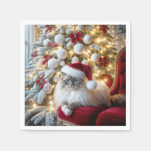 Guardanapo De Papel Gato De Sorvete De Natal Na Cadeira De Vintage Ver