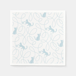 Guardanapo De Papel Gato Divertido e Padrão de Bola de Lã Azul Claro