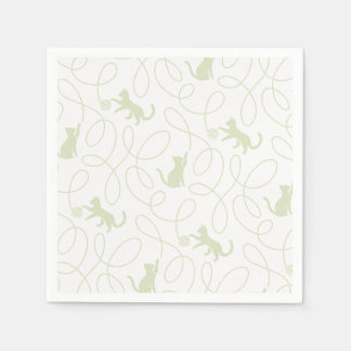 Guardanapo De Papel Gato Divertido e Padrão de Bola de Lã Verde Sage C