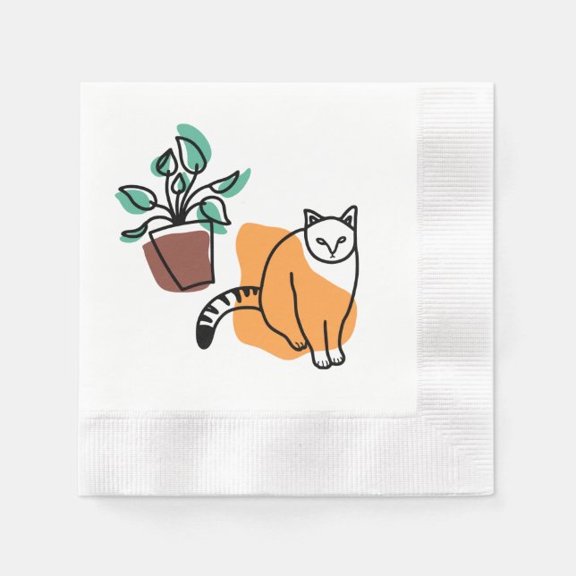 Guardanapo De Papel Gato e planta (Frente)