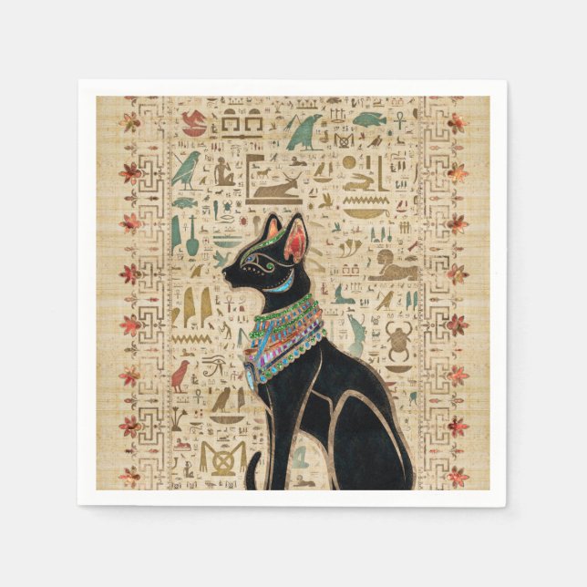 Guardanapo De Papel Gato Egípcio - Bastet no papiro (Frente)