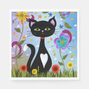Guardanapo De Papel Gato Em Um Jardim Arte Abstrata