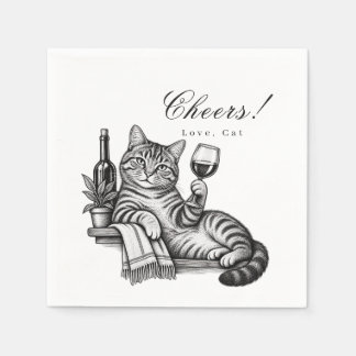 Guardanapo De Papel Gato Engraçado Segurando Taça de Vinho Brinda Casa