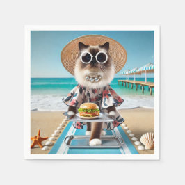 Guardanapo De Papel Gato está comendo Hamburger