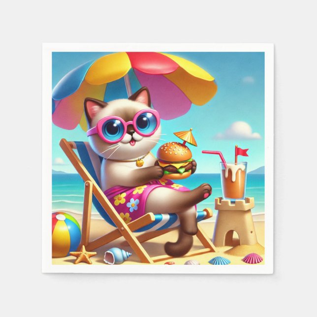 Guardanapo De Papel Gato está comendo Hamburger (Frente)