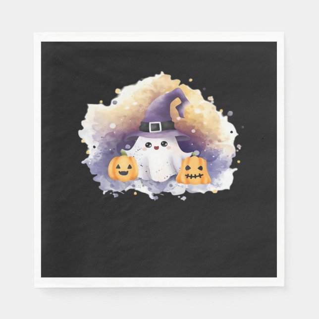Guardanapo De Papel Gato Fantasma Bonito com Pumpkins - Kawaii Hallowe (Frente)