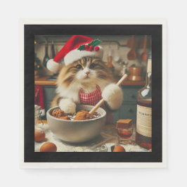 Guardanapo De Papel Gato fofo assando pudim de Natal alcoólico