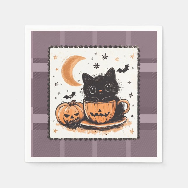 Guardanapo De Papel Gato Fofo de Halloween Abóbora (Frente)