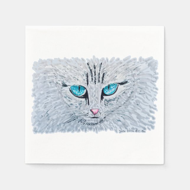 Guardanapo De Papel Gato Fofo de Olhos Azuis (Frente)
