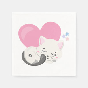 Guardanapo De Papel Gato Gatinho Doce Dormindo com um Coração Grande