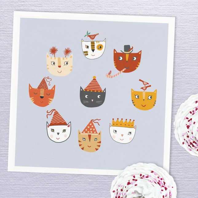 Guardanapo De Papel Gato Gato Gato Gato (Cute kitty cat animal theme party paper napkin)