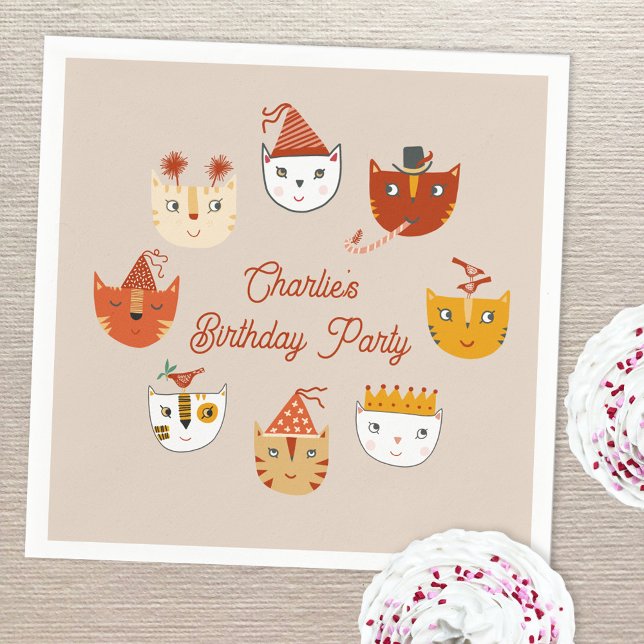Guardanapo De Papel Gato Gato Gato Gato-Gato Personalizado Aniversário (Cute kitty cat themed personalized birthday party paper napkins)