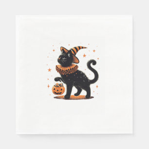 Guardanapo De Papel Gato Halloween Engraçado Estação Spooky Gato Bruxa